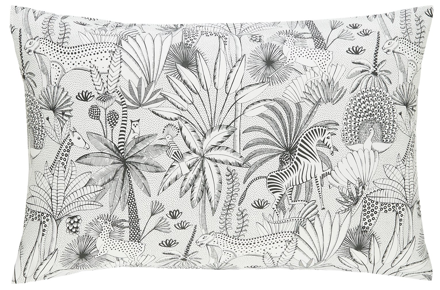 Habitat Jungle Cotton Standard Pillowcase Pair -White &Black