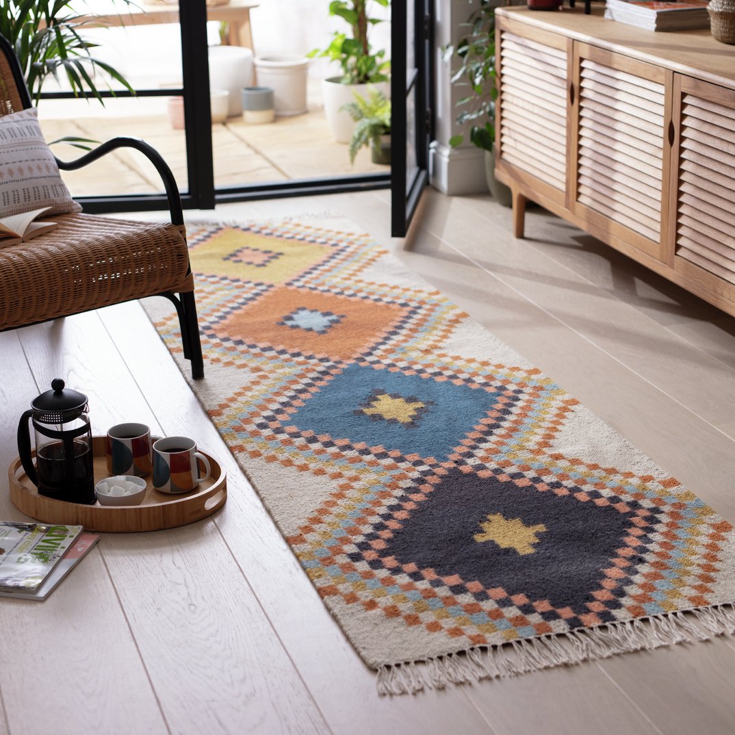 Habitat Traditional Natural Wool Flatweave Rug - 66x200cm