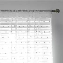 Habitat Pom Pom Sheer Voile Curtain Panel - White