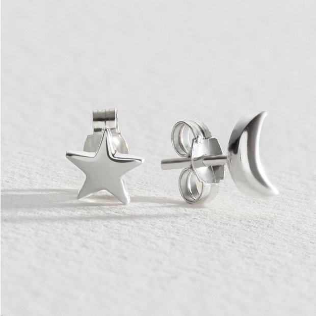 Star and moon sterling deals silver earrings