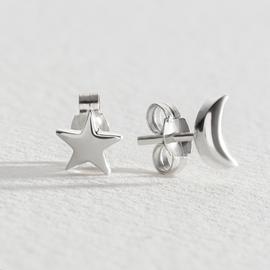 Revere Sterling Silver Moon and Star Stud Earrings