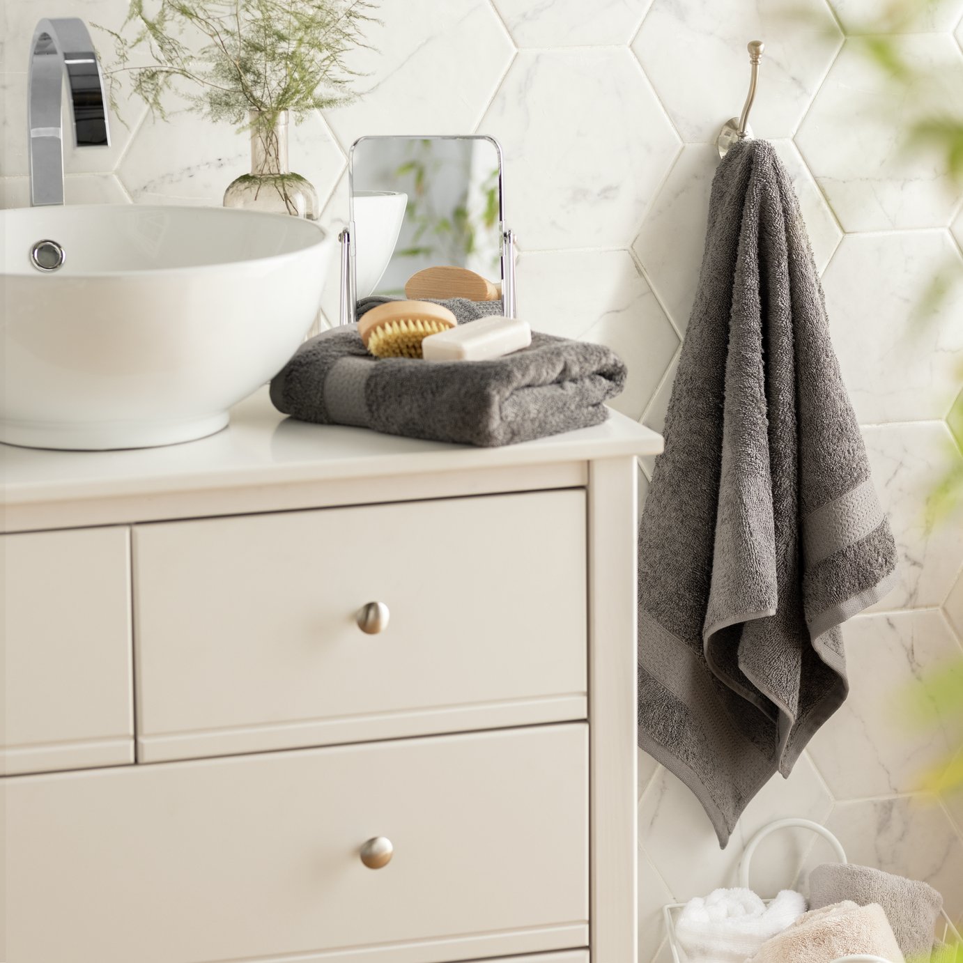 Habitat Hygro Anti Microbial 2 Pack Hand Towel - Grey