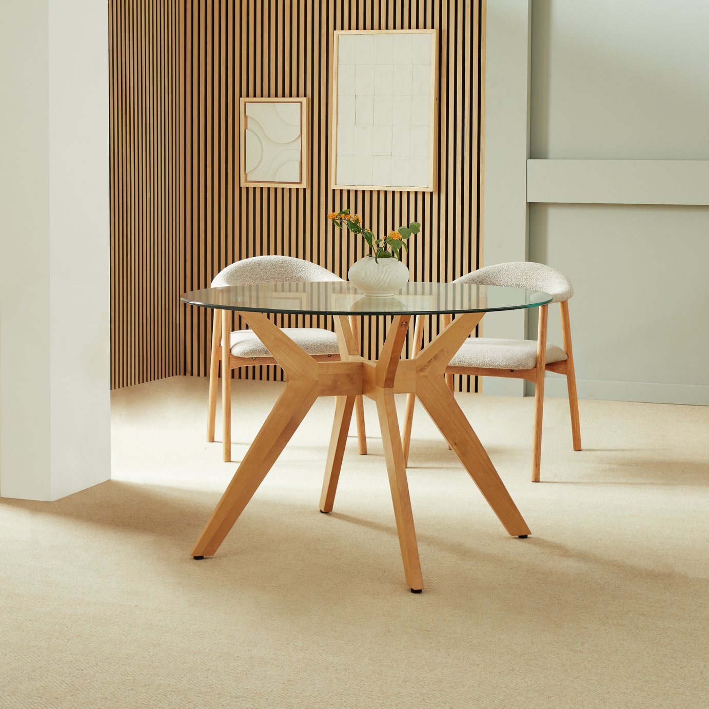 Habitat Zela Glass 4 Seater Dining Table - Natural