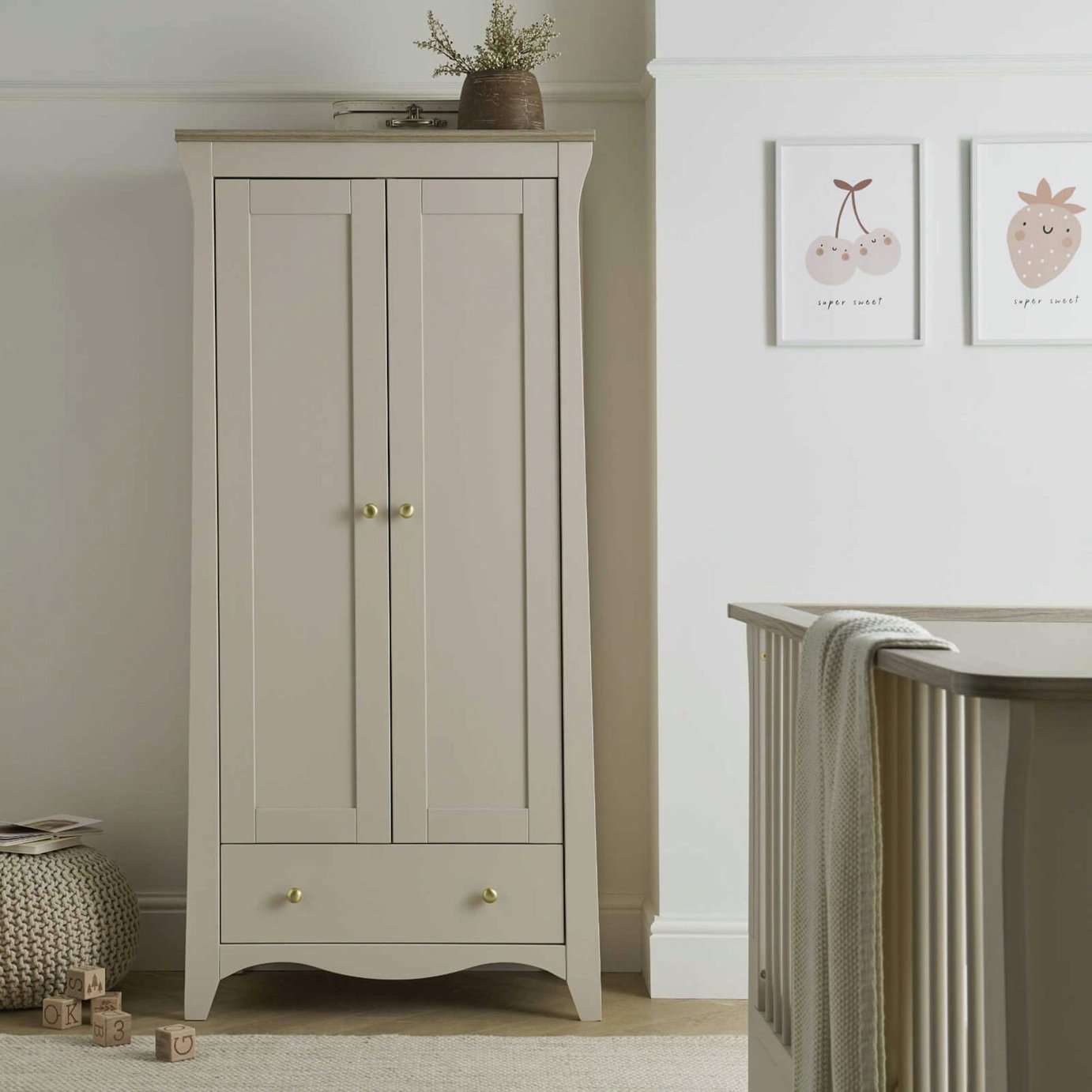 CuddleCo Kids Clara 2 Door 1 Drawer Wardrobe - Cashmere & Ash