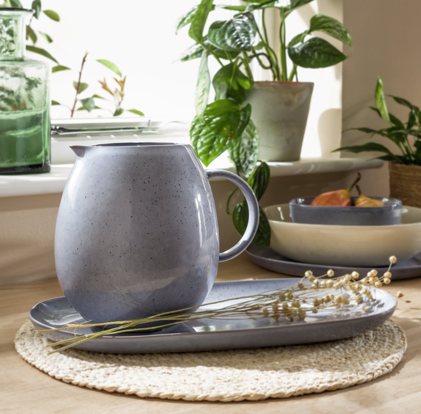 Habitat Evora Stoneware Jug - Blue