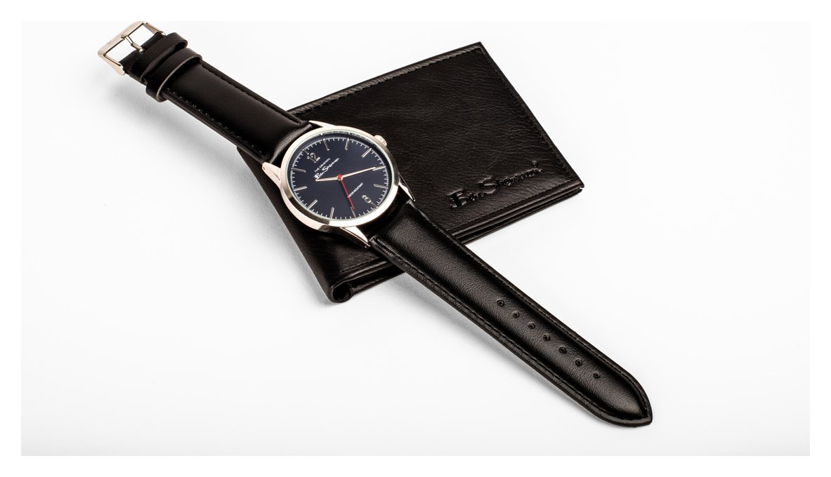 Ben Sherman Men's Black Faux Leather Strap Watch and Wallet