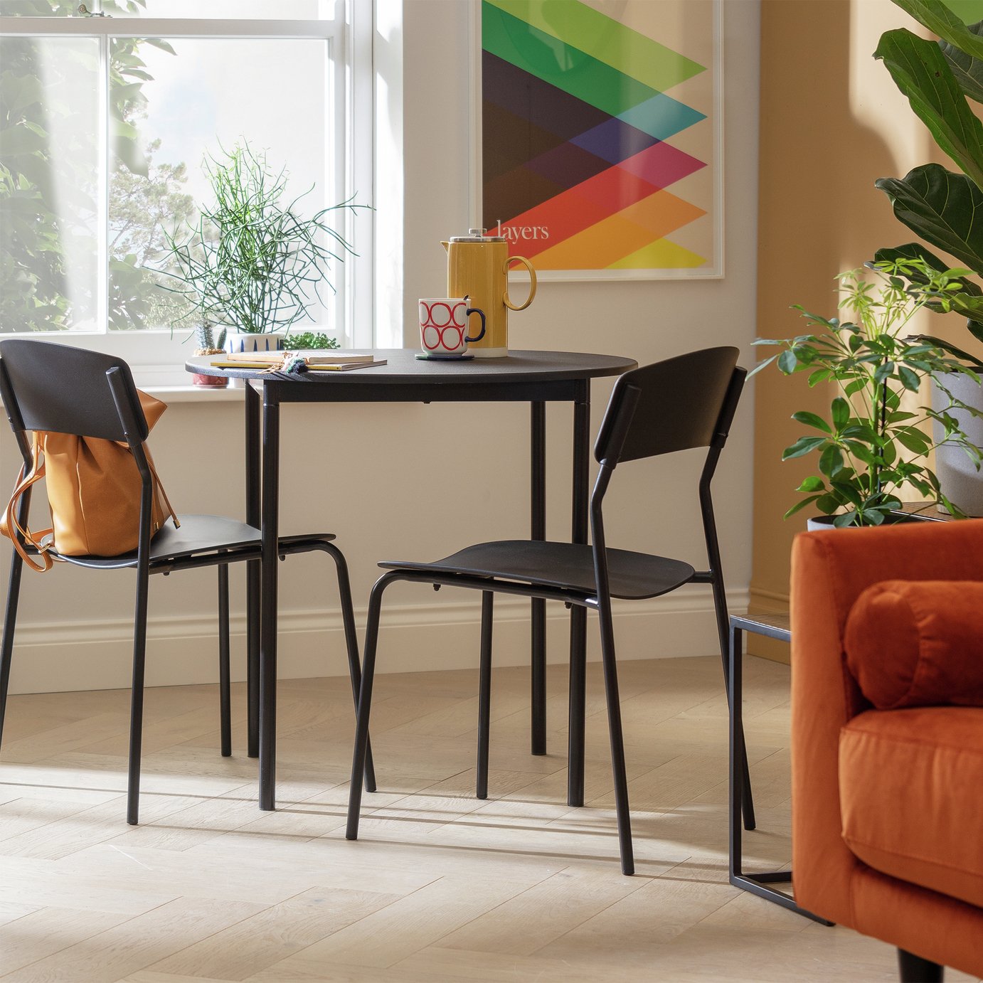 Argos Home Stella Black Dining Table & 2 Black Chairs