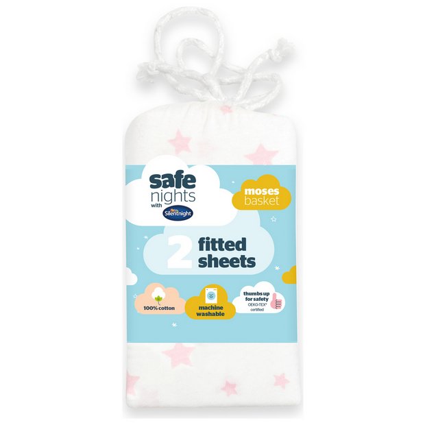 Buy Silentnight Safe Nights Nursery Pink Fitted Sheets Moses Cot and crib sheets Argos