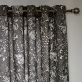 Habitat Berry Forest Print Lined Curtains - Grey