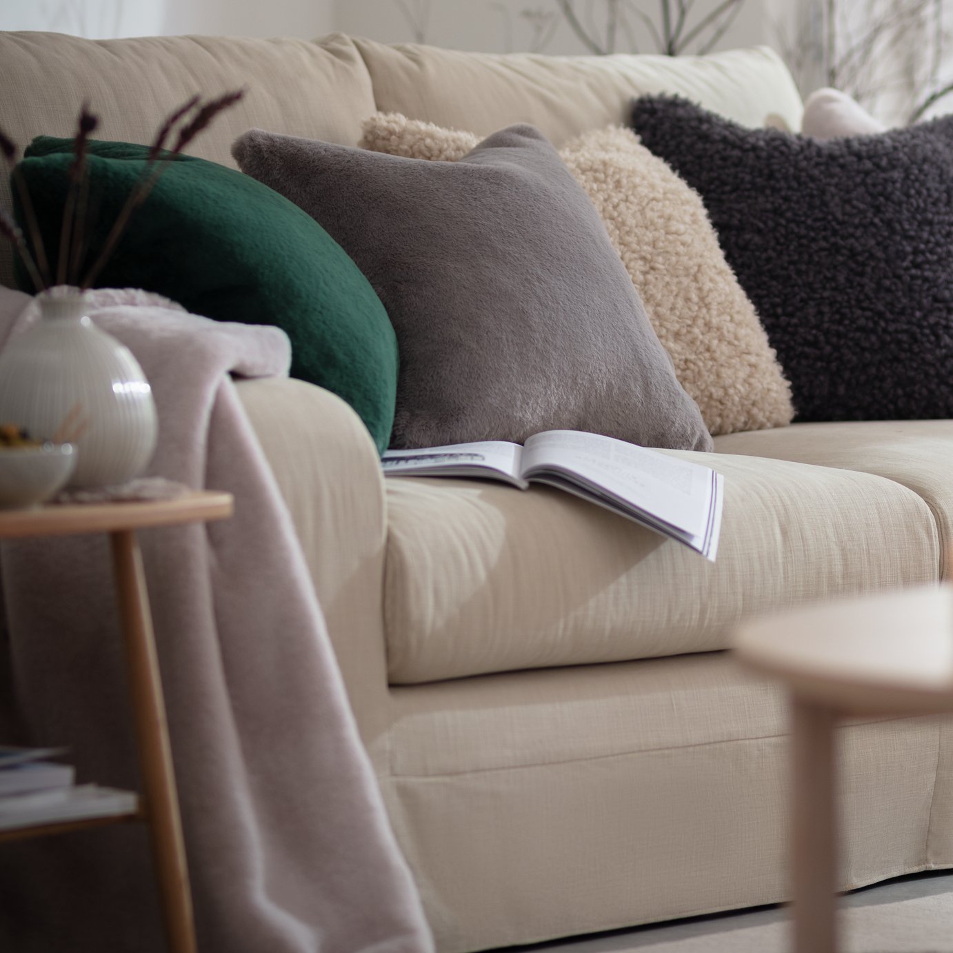 Habitat Plain Faux Fur Cushion - 43X43