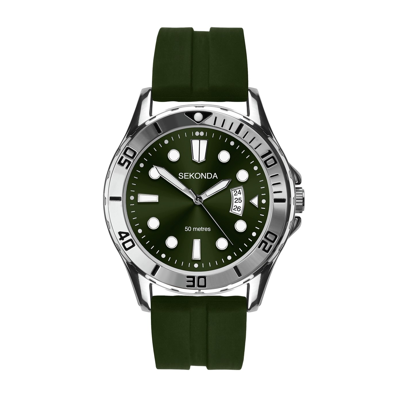Sekonda Mens Dark Green Dial Green Silicone Strap Watch