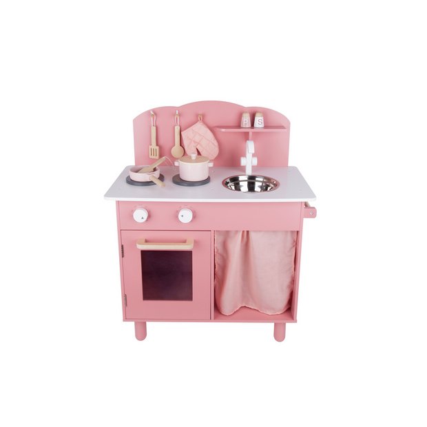 Pink wooden toy kitchen on sale