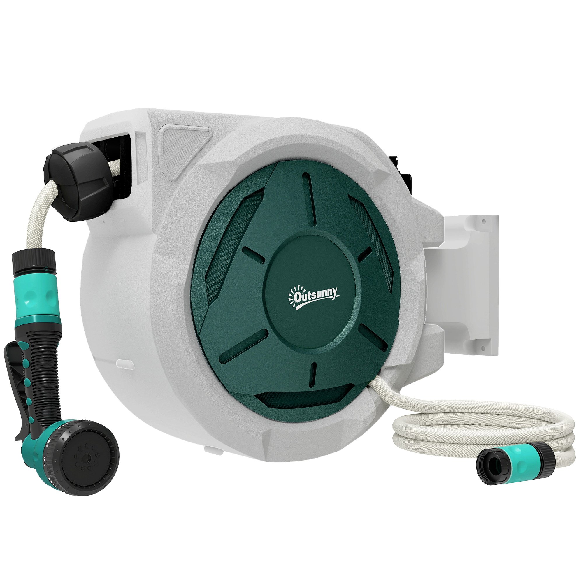 Outsunny Retractable Hose Reel Wall Mounted with Lock and Auto Rewind - Grey