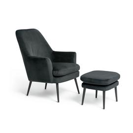 Habitat Celine Velvet High Back Chair & Footstool - Charcoal
