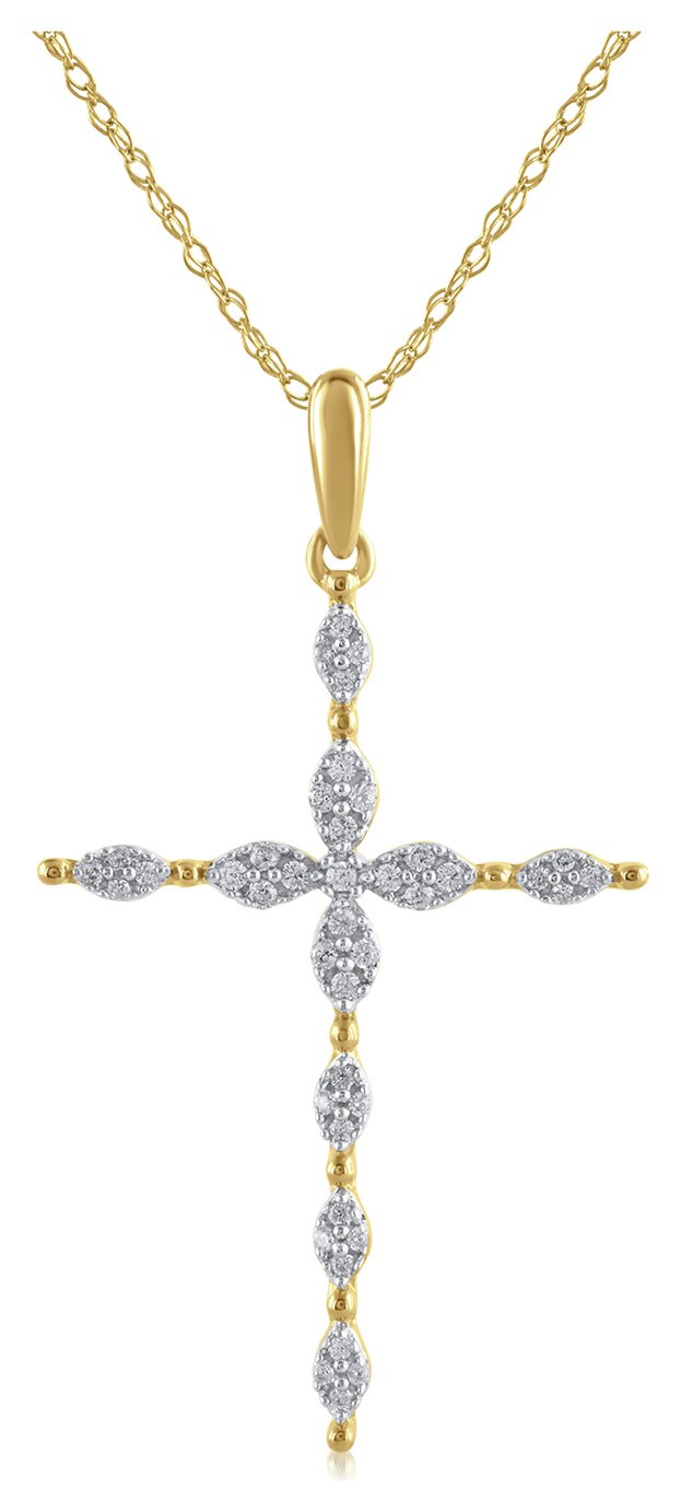 Revere 9ct Gold 0.15ct Diamond Cross Pendant Necklace