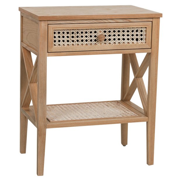 oak rattan bedside table