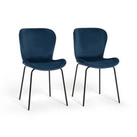 Habitat Etta Pair Velvet Blue Metal Leg Chairs