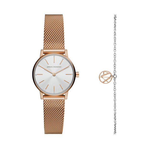 Buy Armani Exchange Ladies Rose Gold Watch Gift Set Womens