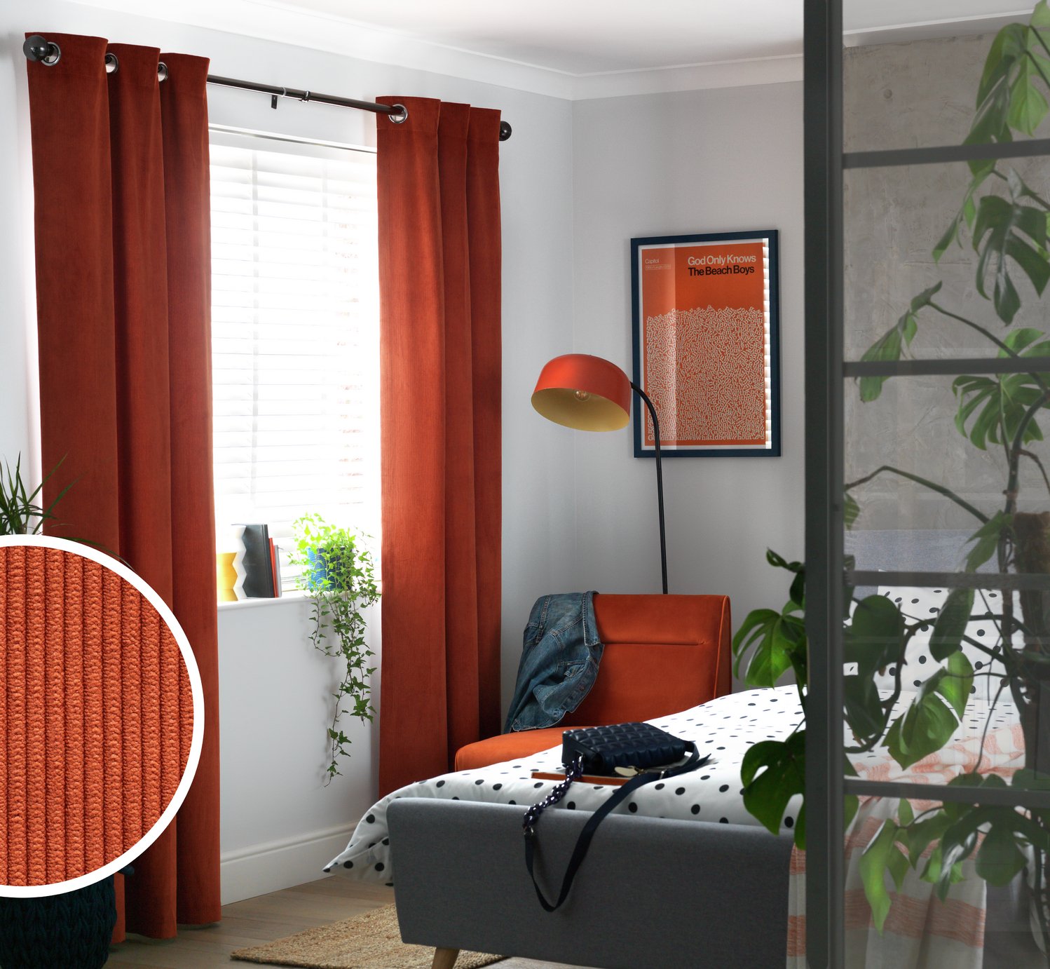 Habitat Cord Eyelet Curtains - Terracotta - 168x183cm