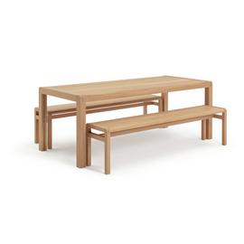 Habitat Radius Solid Wood Dining Table & 2 Oak Benches