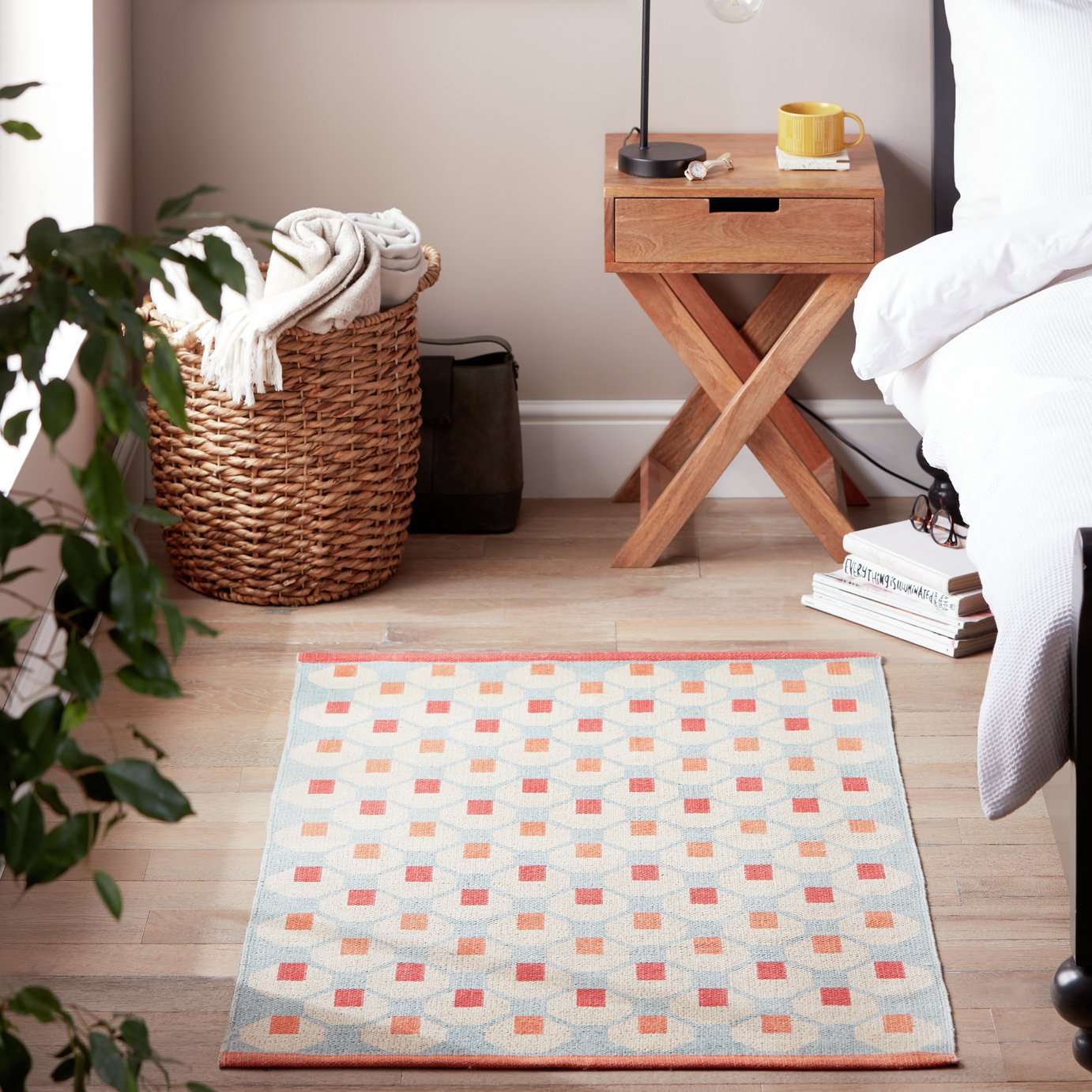 Habitat Octo Geometric Blue Cotton Flatweave Rug - 80x130cm
