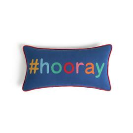 Habitat Embroidered Hooray Cushion - Blue - 30x58cm
