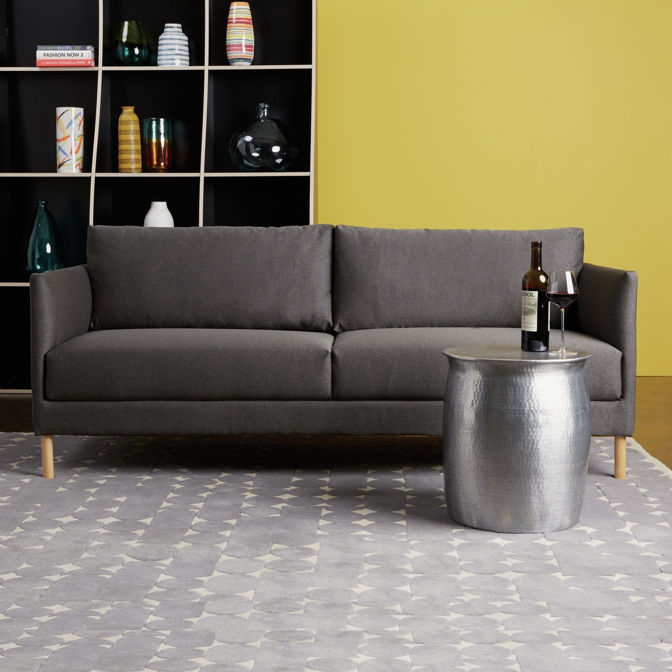 Habitat Penrose Geometric Grey Wool Flatweave Rug -240x170cm