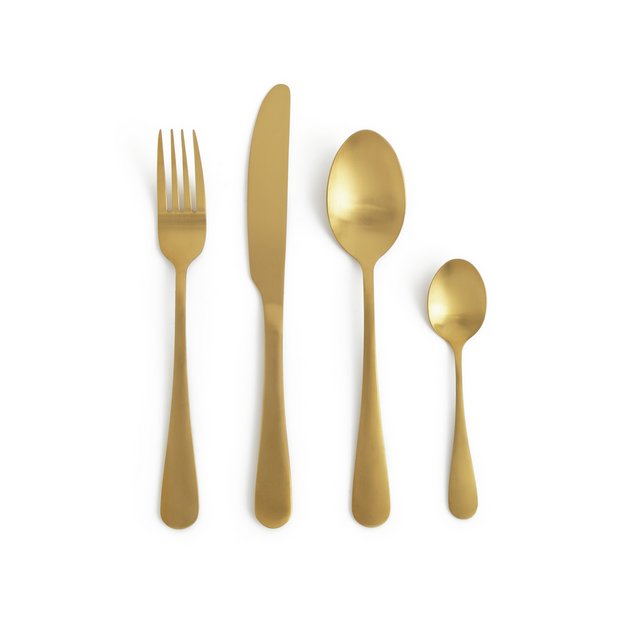 Buy Habitat 16 piece Gold Stainless Steel Cutlery Set | Cutlery | Habitat