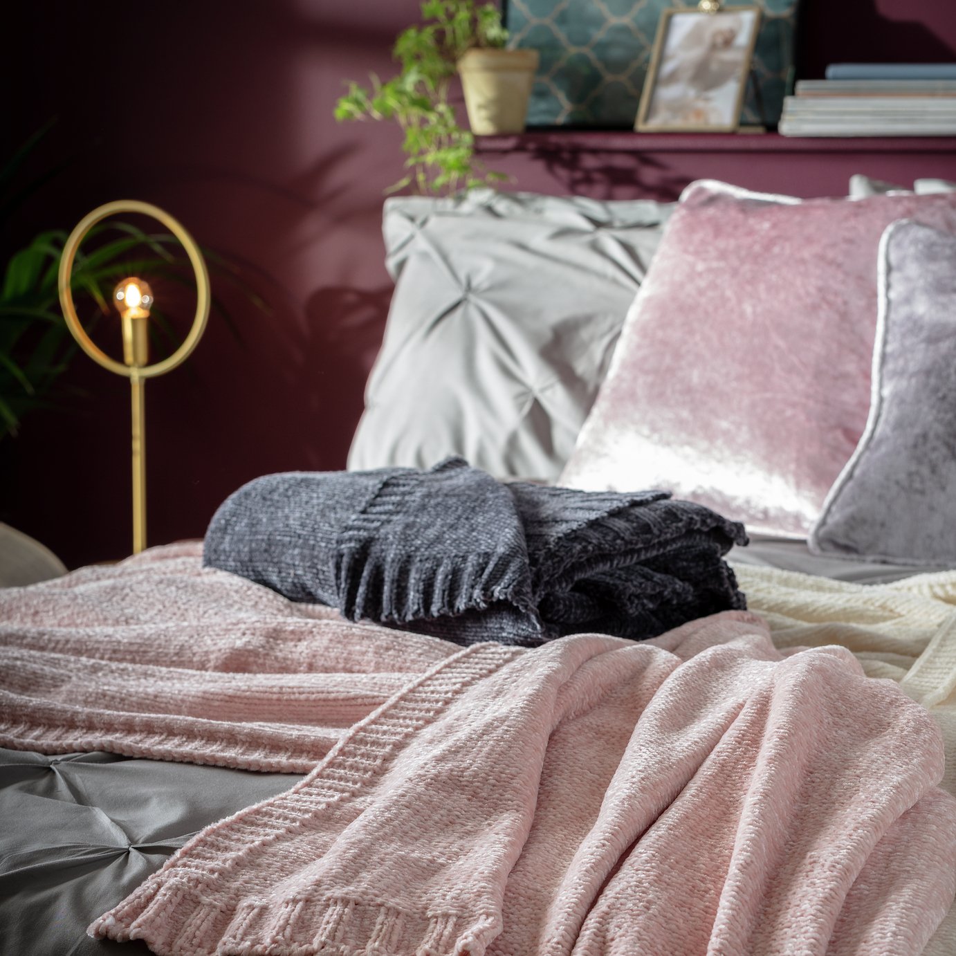 Habitat Chenille Throw - Charcoal - 125X150cm