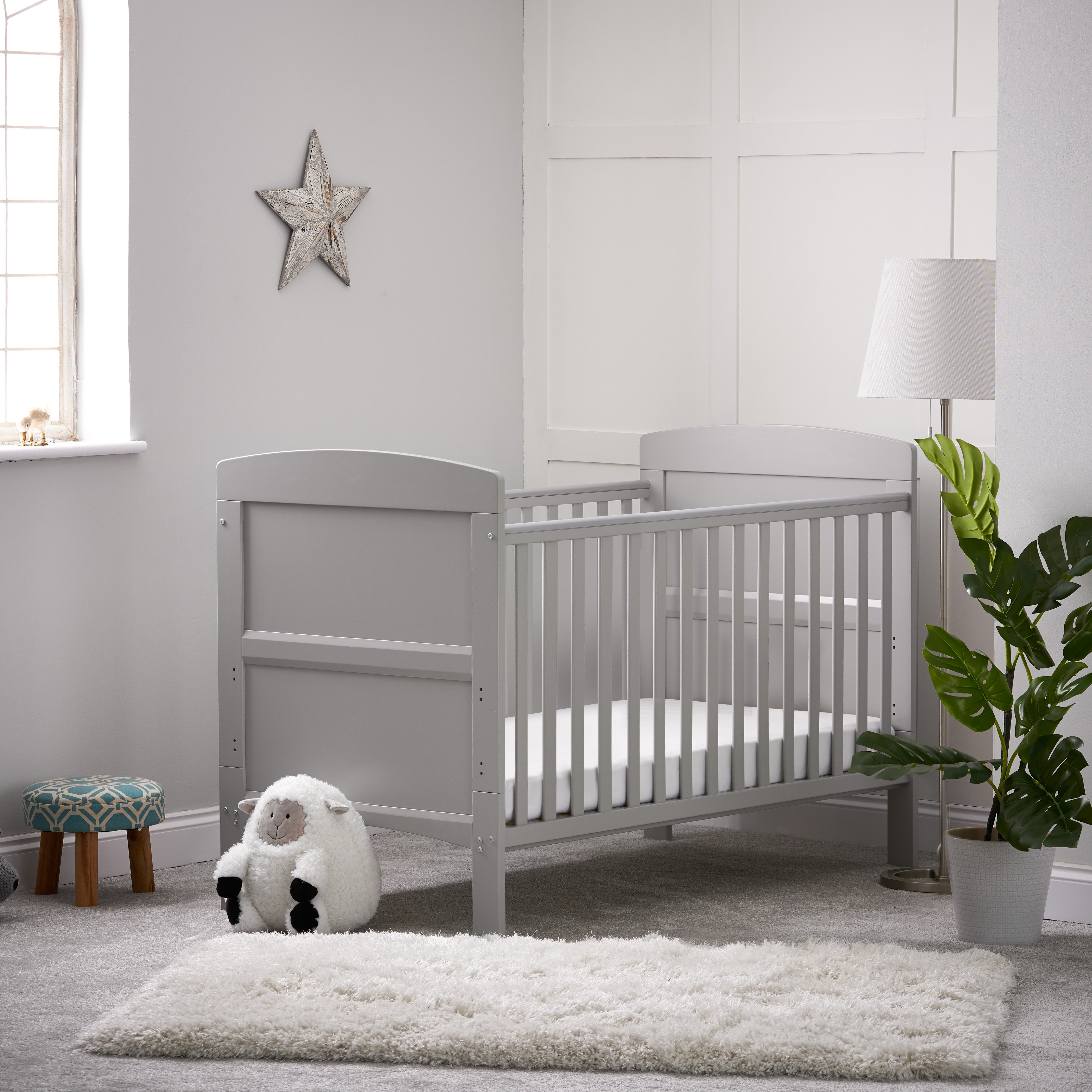 Obaby Grace Baby Cot Bed with Mattress - Warm Grey