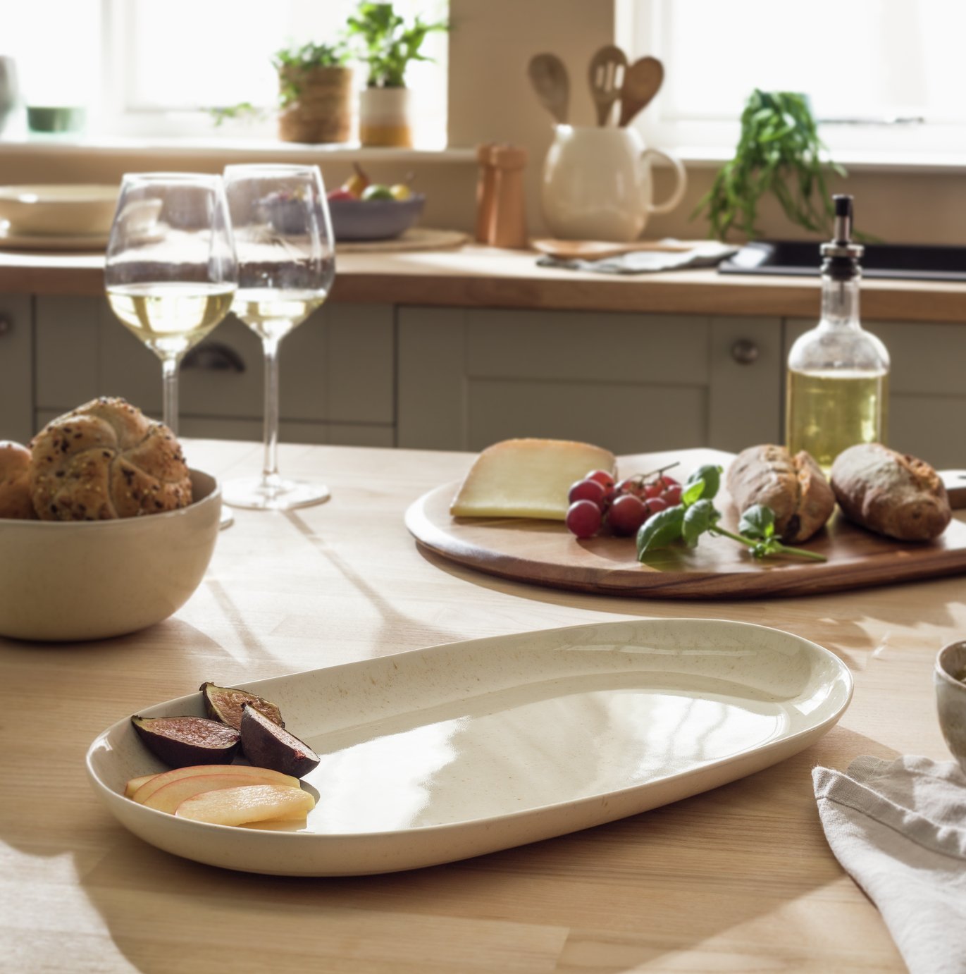 Habitat Evora Stoneware Serving Platter - Natural