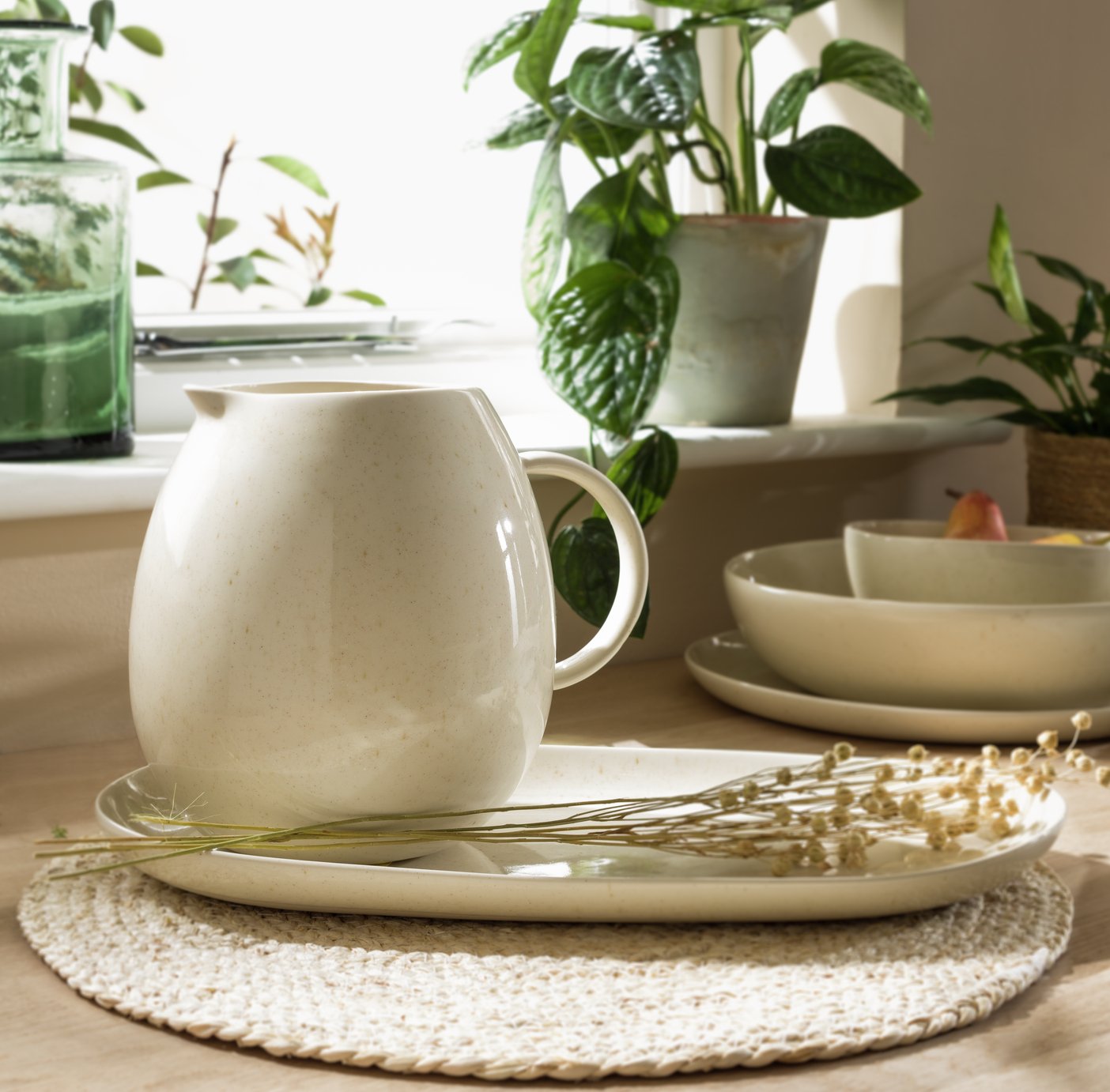 Habitat Evora Stoneware Jug - Natural