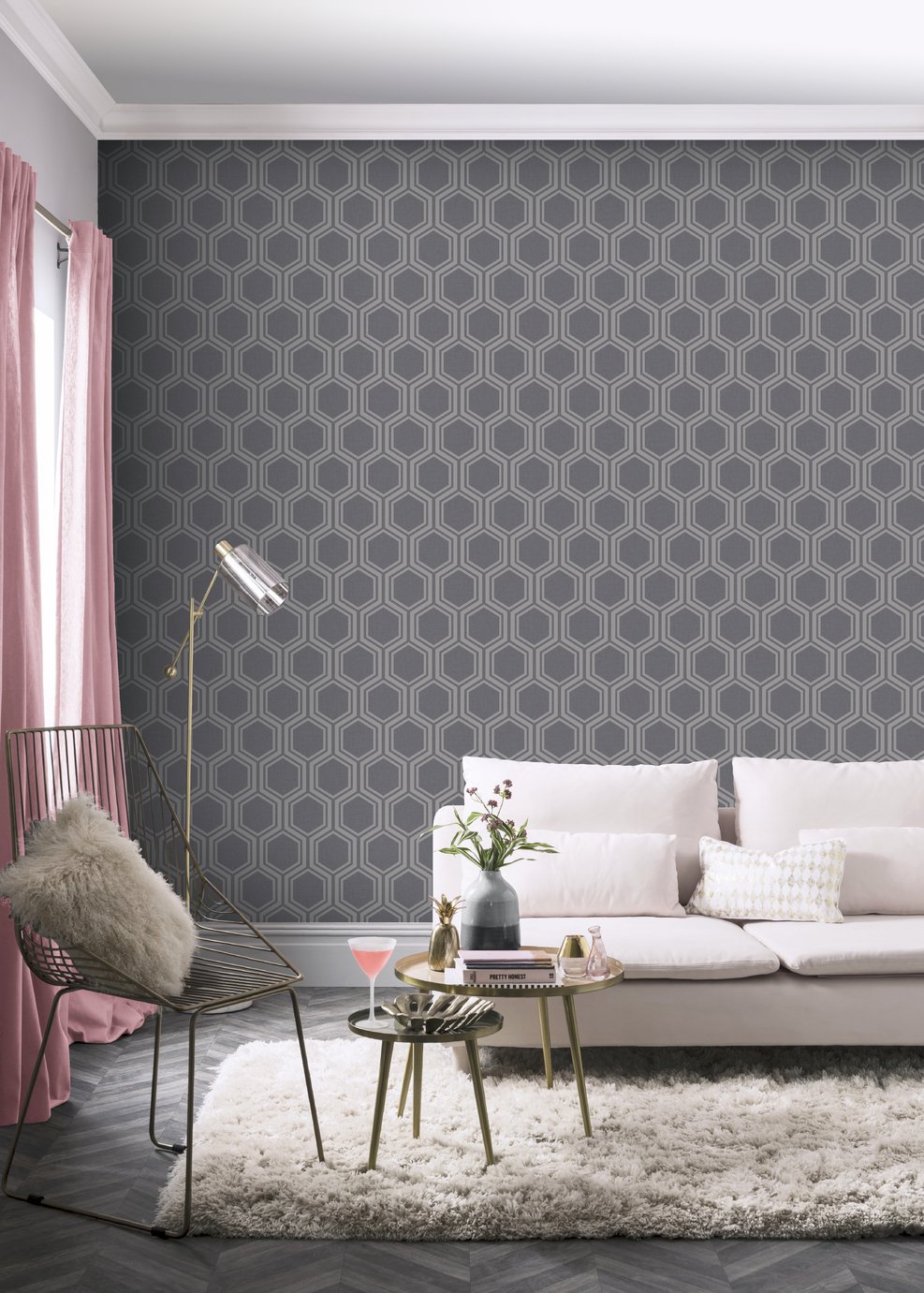 Arthouse Hexagon Gunmetal Grey Wallpaper