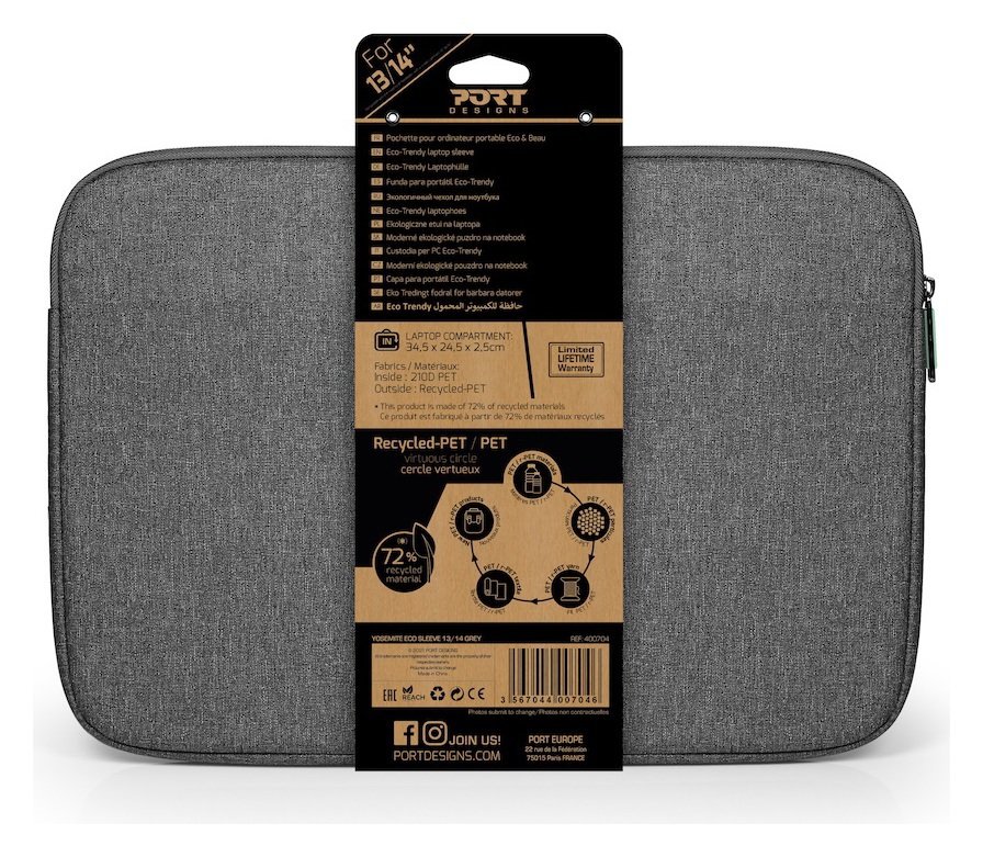 Port Designs Yosemite Eco 14 Inch Laptop Sleeve - Grey