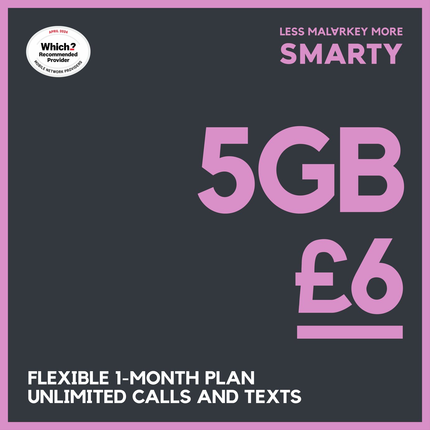 SMARTY 5GB 30 Day Pay As You Go SIM Card 