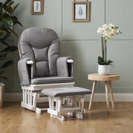 Obaby Reclining Glider Chair and Stool - White and Grey