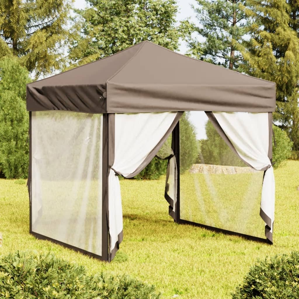 Walplus 2 x 2 m Folding Party Tent with Sidewalls - Taupe