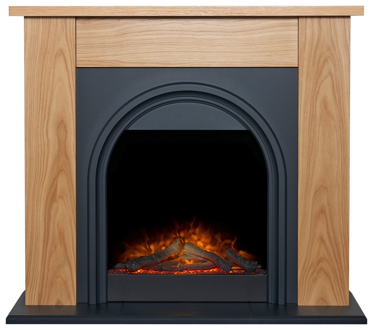 Adam Burlington Electric Fire Suite - Oak and Charcoal Grey