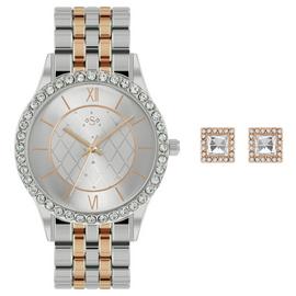 Spirit Ladies Two Tone Stone Set Watch and Earring Set