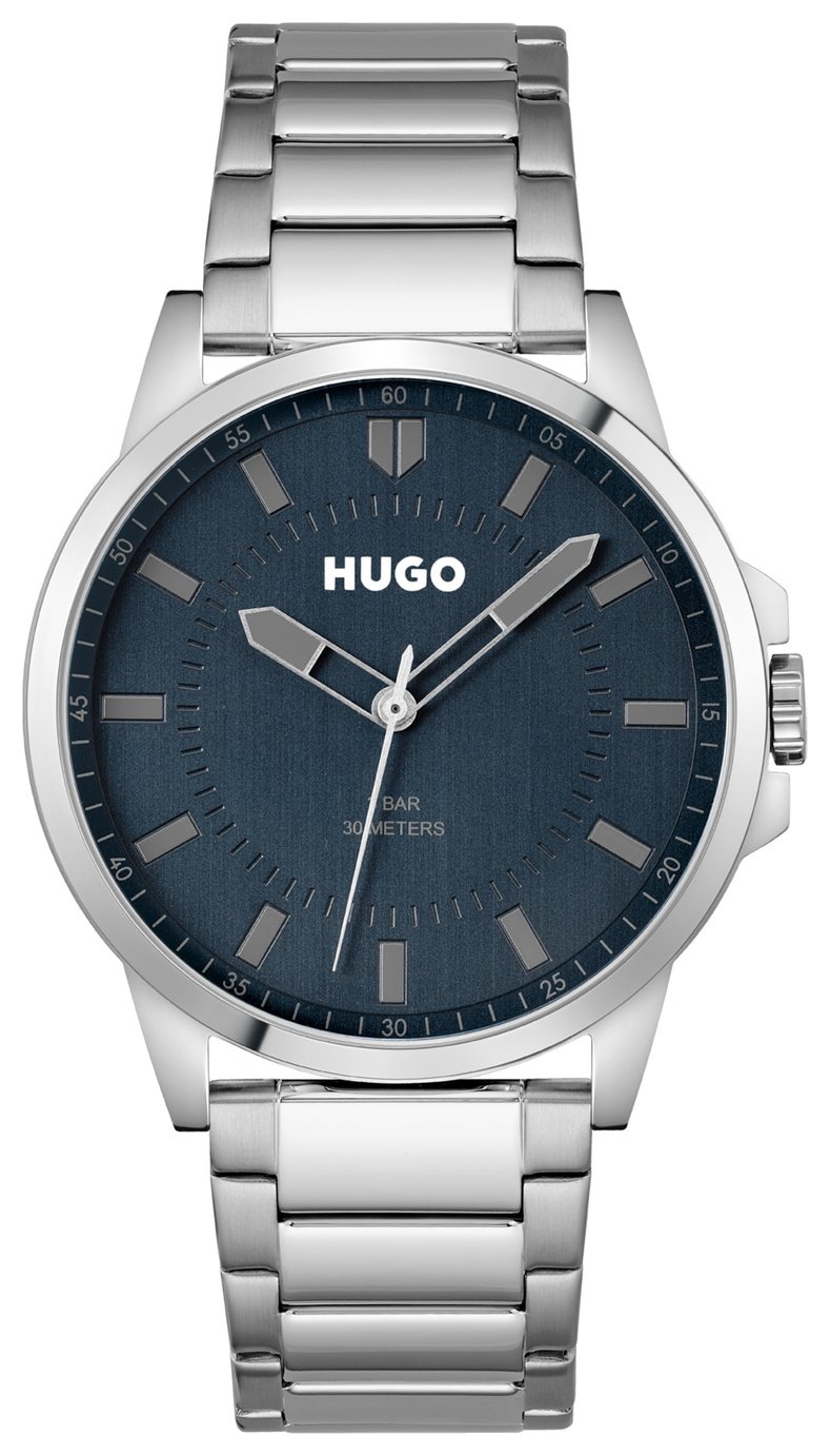 HUGO Men's Blue Dial Silver Stainless Steel Bracelet Watch