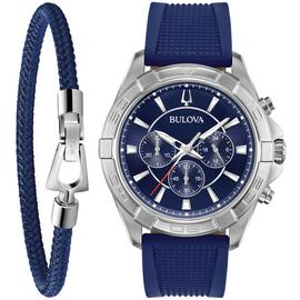 Bulova Men's Chronograph Blue Silicone Strap Watch Set
