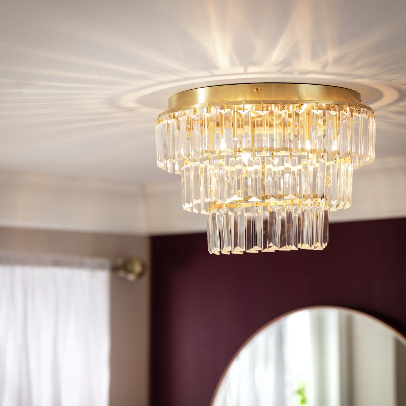 Argos Home Presley Glass 3 Tier Flush to Ceiling Light-Brass