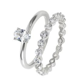 Revere Sterling Silver Cubic Zirconia Oval Bridal Ring Set