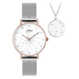 Limit Ladies Silver Plated Mesh Watch and Pendant Set