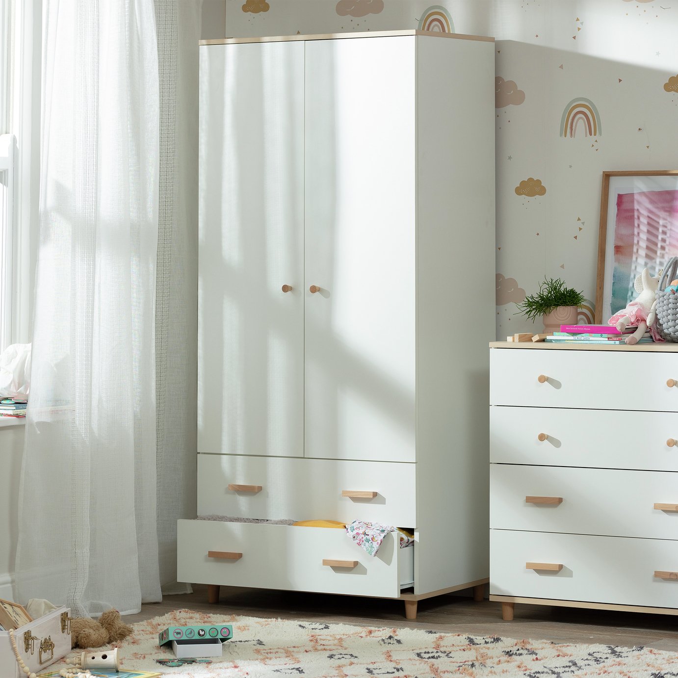 Habitat Kids Melby 2 Door 2 Drawer Wardrobe - White & Acacia