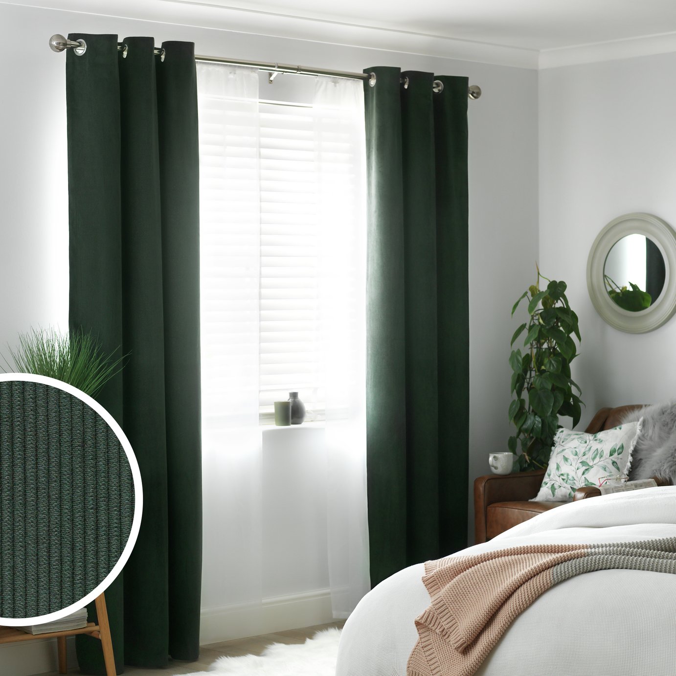 Habitat Cord Eyelet Curtains - Forest Green - 168x229cm