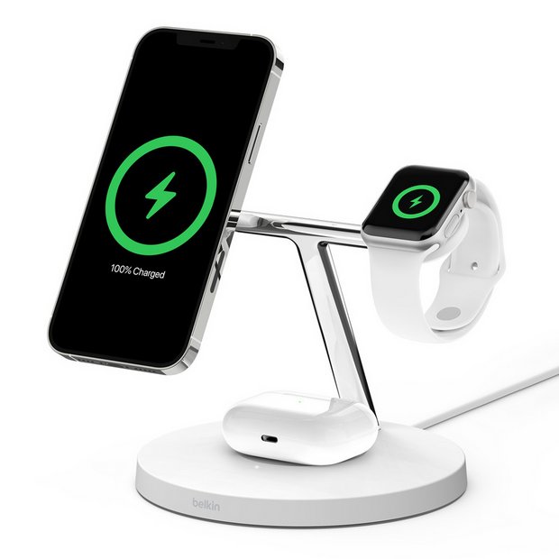 Buy Belkin 3-in-1 MagSafe Wireless Charging Stand - White | Mobile