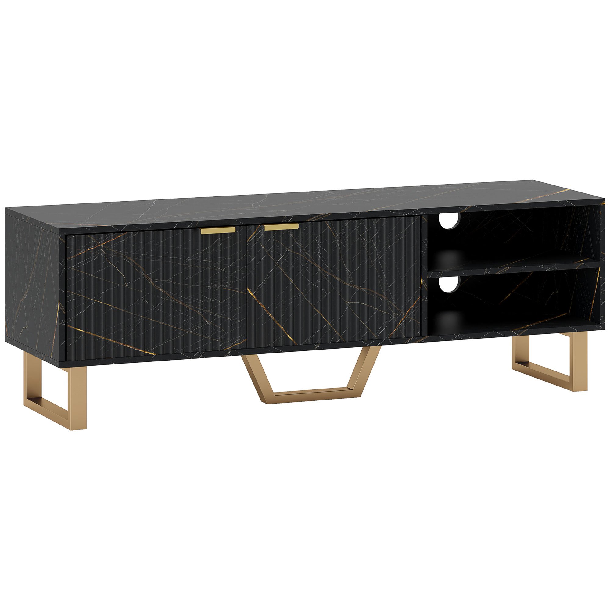 HOMCOM Marble Effect TV Unit with Shelves and Storage Cupboard - Black