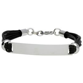 Silver Plated Men's Personalised Black Cord ID Bracelet
