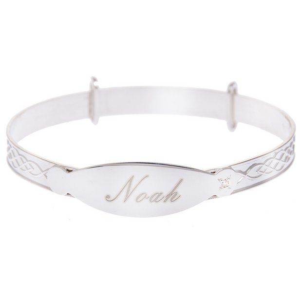 Buy Sterling Silver Kid s Personalised Diamond Baby Bangle Argos